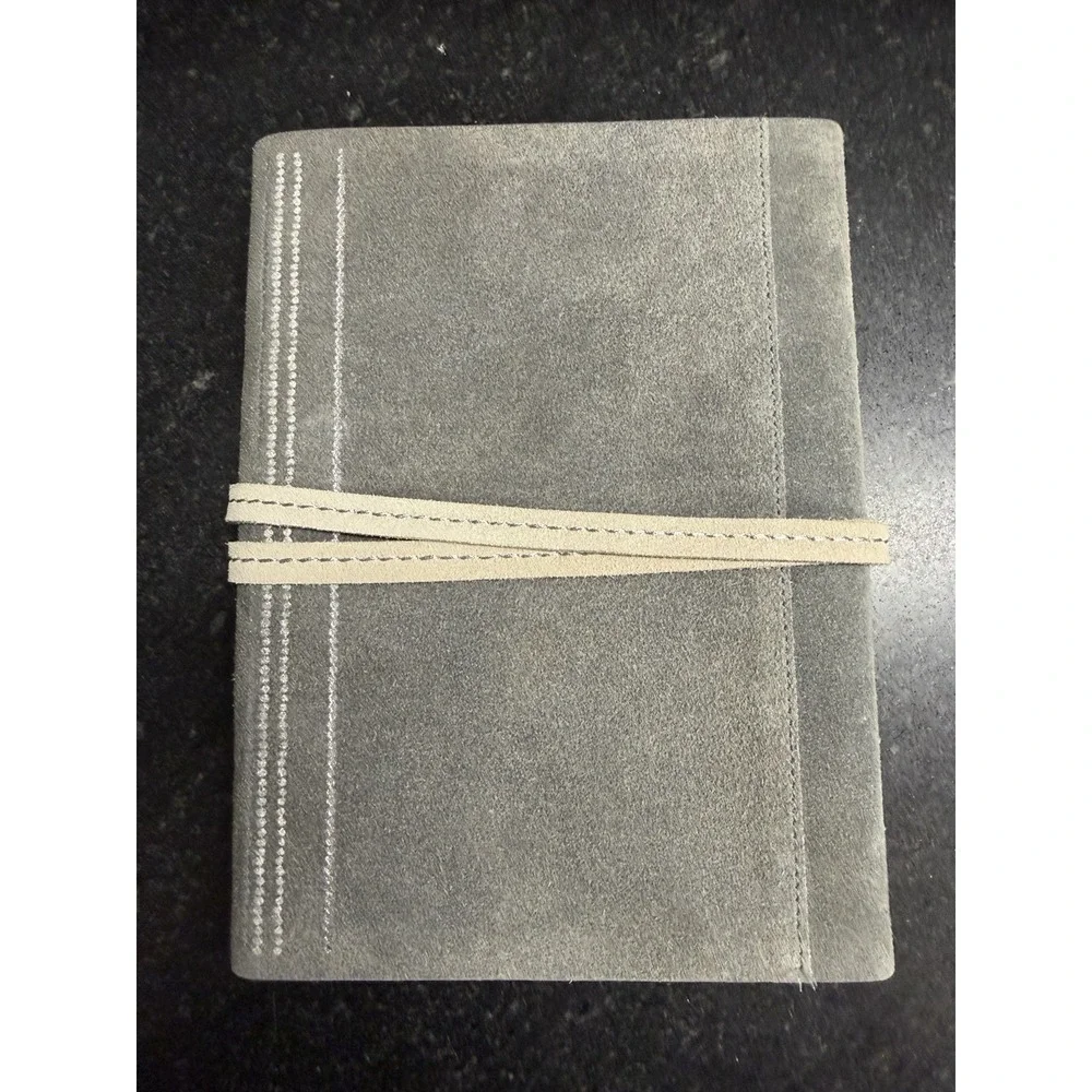 Anthropologie Suede Leather Wrap Journal Silver Foil Blank Deckle Pages 8.5
